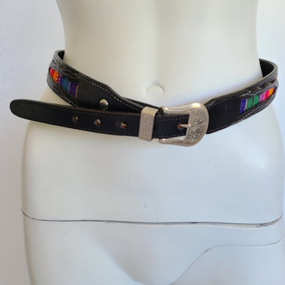 Western genuine leather boho belt black - Picture 9 of 10